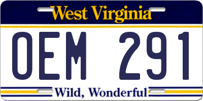 WV license plate OEM291