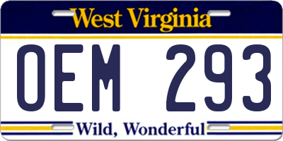 WV license plate OEM293
