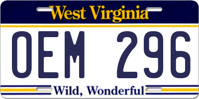 WV license plate OEM296