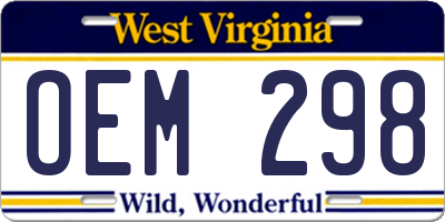 WV license plate OEM298