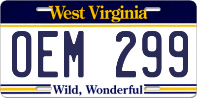 WV license plate OEM299