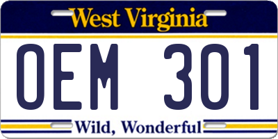 WV license plate OEM301