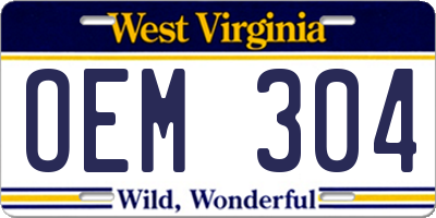WV license plate OEM304