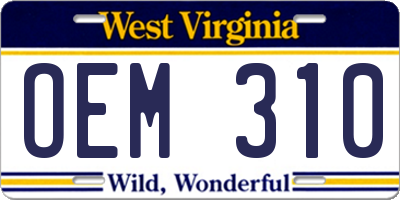 WV license plate OEM310