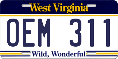 WV license plate OEM311