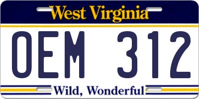 WV license plate OEM312