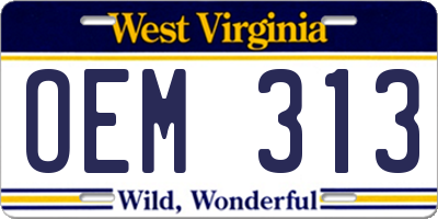 WV license plate OEM313