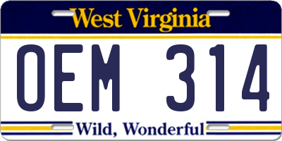 WV license plate OEM314