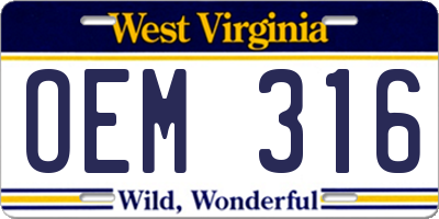 WV license plate OEM316