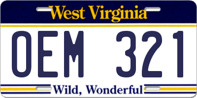 WV license plate OEM321