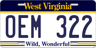 WV license plate OEM322