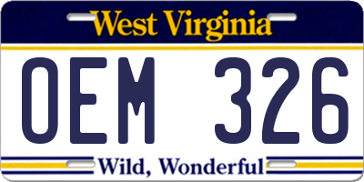 WV license plate OEM326