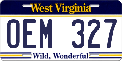 WV license plate OEM327