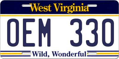 WV license plate OEM330