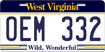WV license plate OEM332