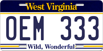 WV license plate OEM333
