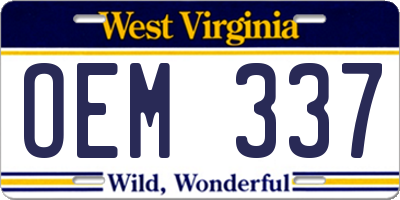 WV license plate OEM337