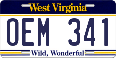 WV license plate OEM341
