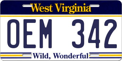 WV license plate OEM342