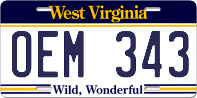 WV license plate OEM343