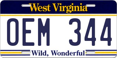 WV license plate OEM344