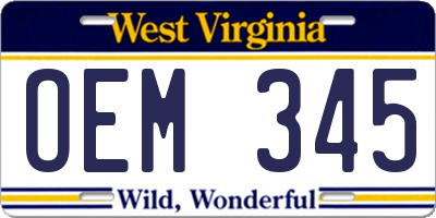WV license plate OEM345