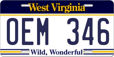 WV license plate OEM346