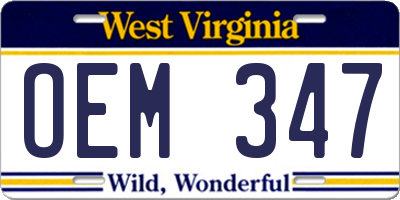 WV license plate OEM347