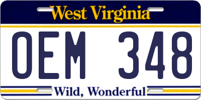 WV license plate OEM348