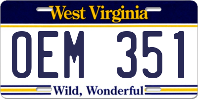 WV license plate OEM351