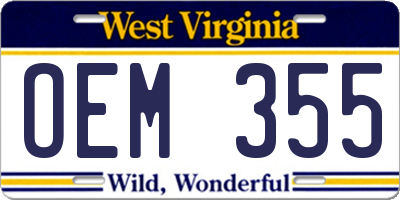 WV license plate OEM355