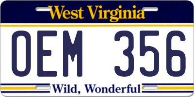 WV license plate OEM356