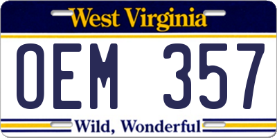 WV license plate OEM357