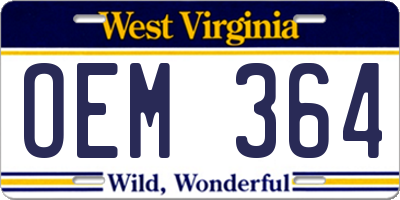 WV license plate OEM364