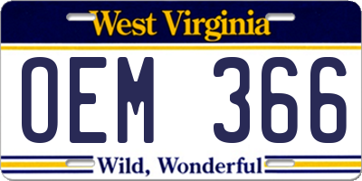 WV license plate OEM366