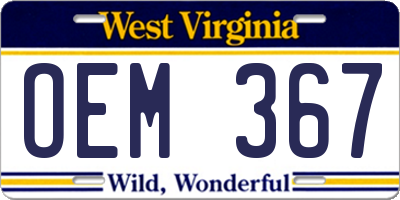 WV license plate OEM367