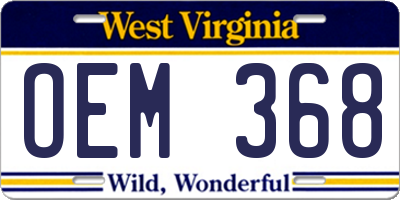 WV license plate OEM368