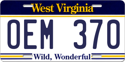 WV license plate OEM370