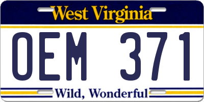 WV license plate OEM371