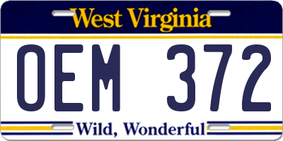 WV license plate OEM372