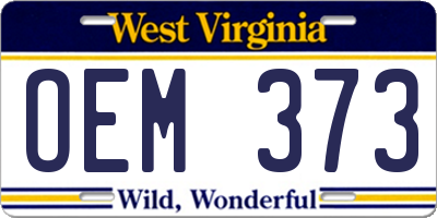 WV license plate OEM373
