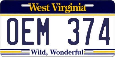WV license plate OEM374