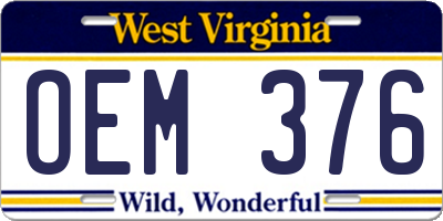 WV license plate OEM376