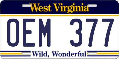 WV license plate OEM377