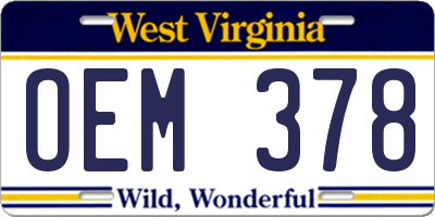 WV license plate OEM378