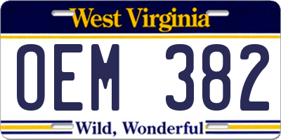 WV license plate OEM382
