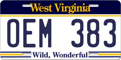 WV license plate OEM383