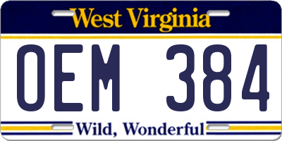 WV license plate OEM384