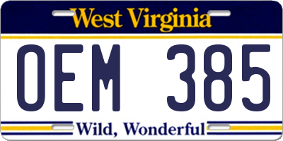 WV license plate OEM385