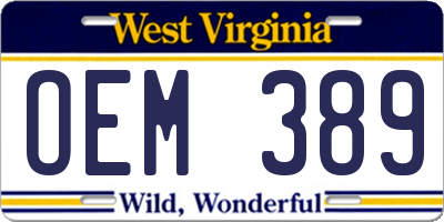 WV license plate OEM389